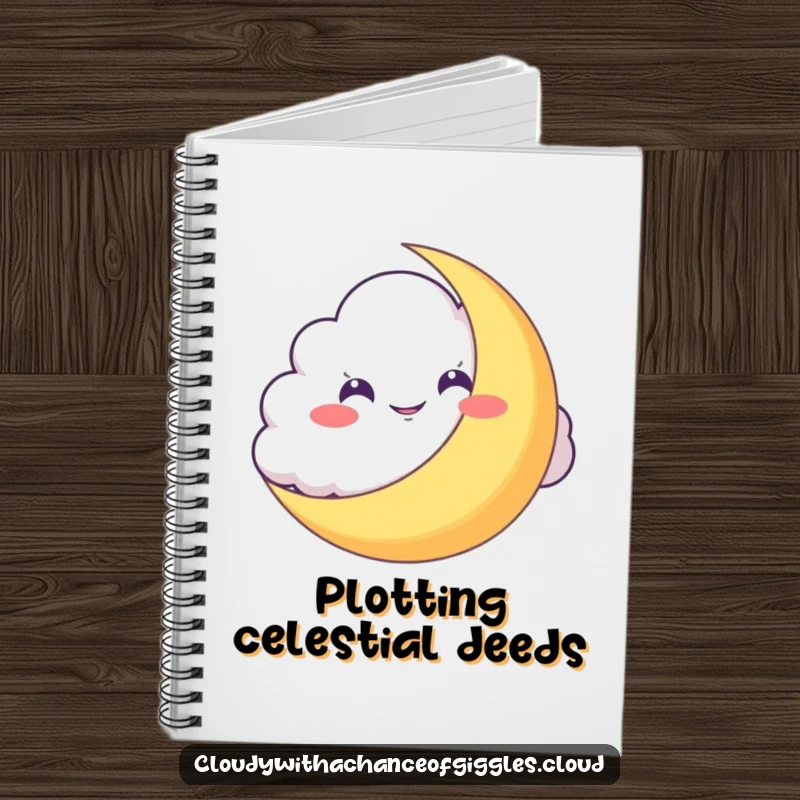 Funny Notebook: A mischievous cloud grins from behind a moon, inspiring funny notes and creative doodles.