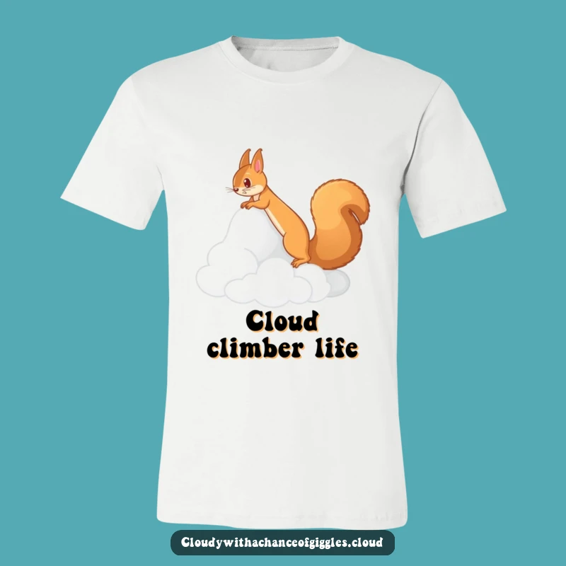Funny Cloud-Climbing Squirrel T-Shirt: Adventure Awaits with This Whimsical Tee!