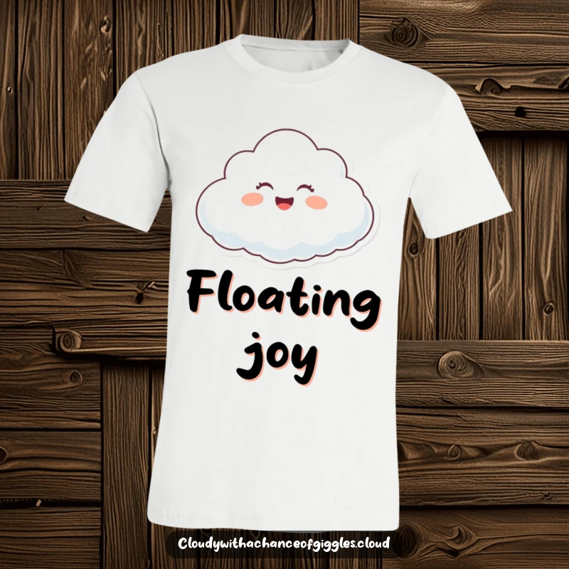 Funny happy cloud character giggling while floating on a gentle breeze on a comfortable and funny t-shirt.