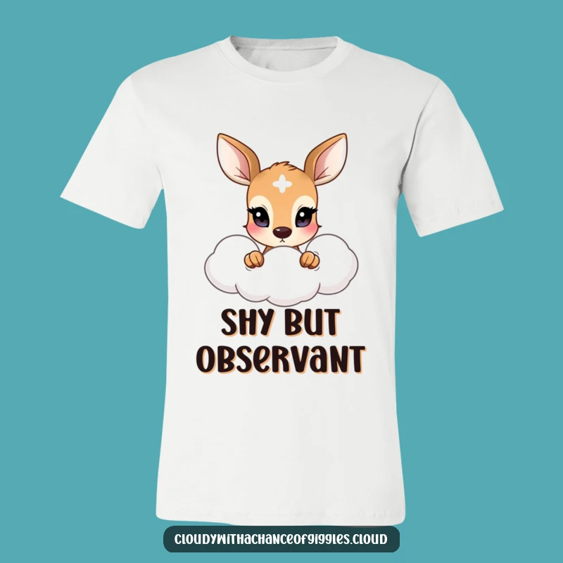 Funny Shy Deer T-Shirt: Cloud Peeker Design, Adorable Funny Gift