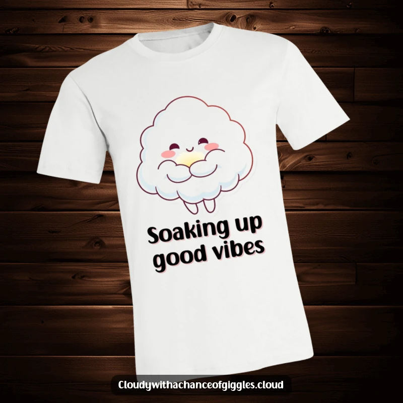 Funny Cloud Sunbeam Hug T-Shirt: A happy cloud character affectionately hugging a small, bright sunbeam, symbolizing warmth.