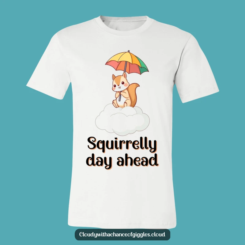 Funny Squirrel Umbrella T-Shirt: Quirky Cloud Design, Humorous Graphic Tee Gift!