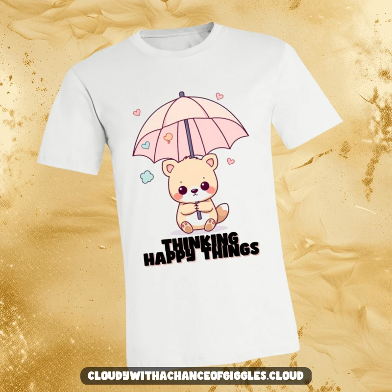 Funny t-shirt depicting an animal holding an umbrella crafted from bright, cheerful thoughts, representing a shield of positivity.