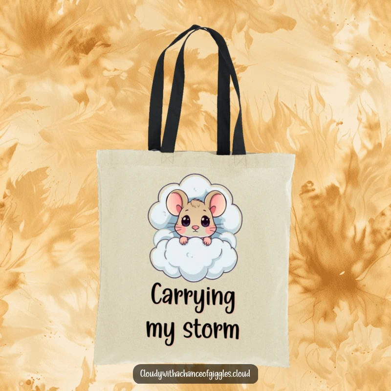 Funny mouse with big eyes peeks curiously from a thundercloud, featured on this cheerful and functional tote bag.
