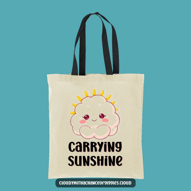 Funny Sunshine Cloud Tote Bag: Fluffy Character's Beaming Face Carry-All Gift