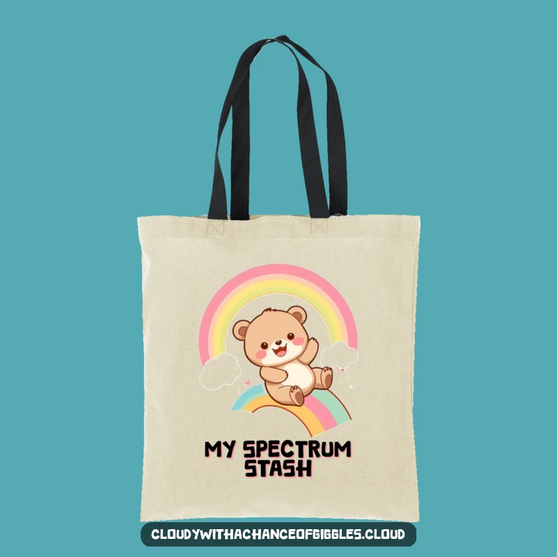 Funny Bear Cub Rainbow Slide Tote Bag: Carry Playful Humor, Perfect Gift